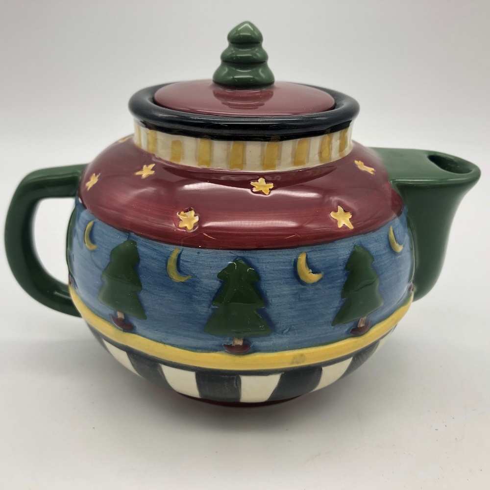 Sakura Debbie Mumm Tea Pot Christmas Pine Trees